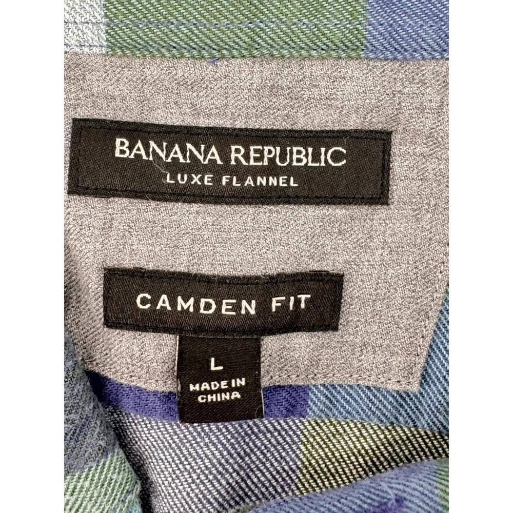 Banana Republic Luxe Flannel Camden Fit Plaid Shirt Mens Large Blue Green L